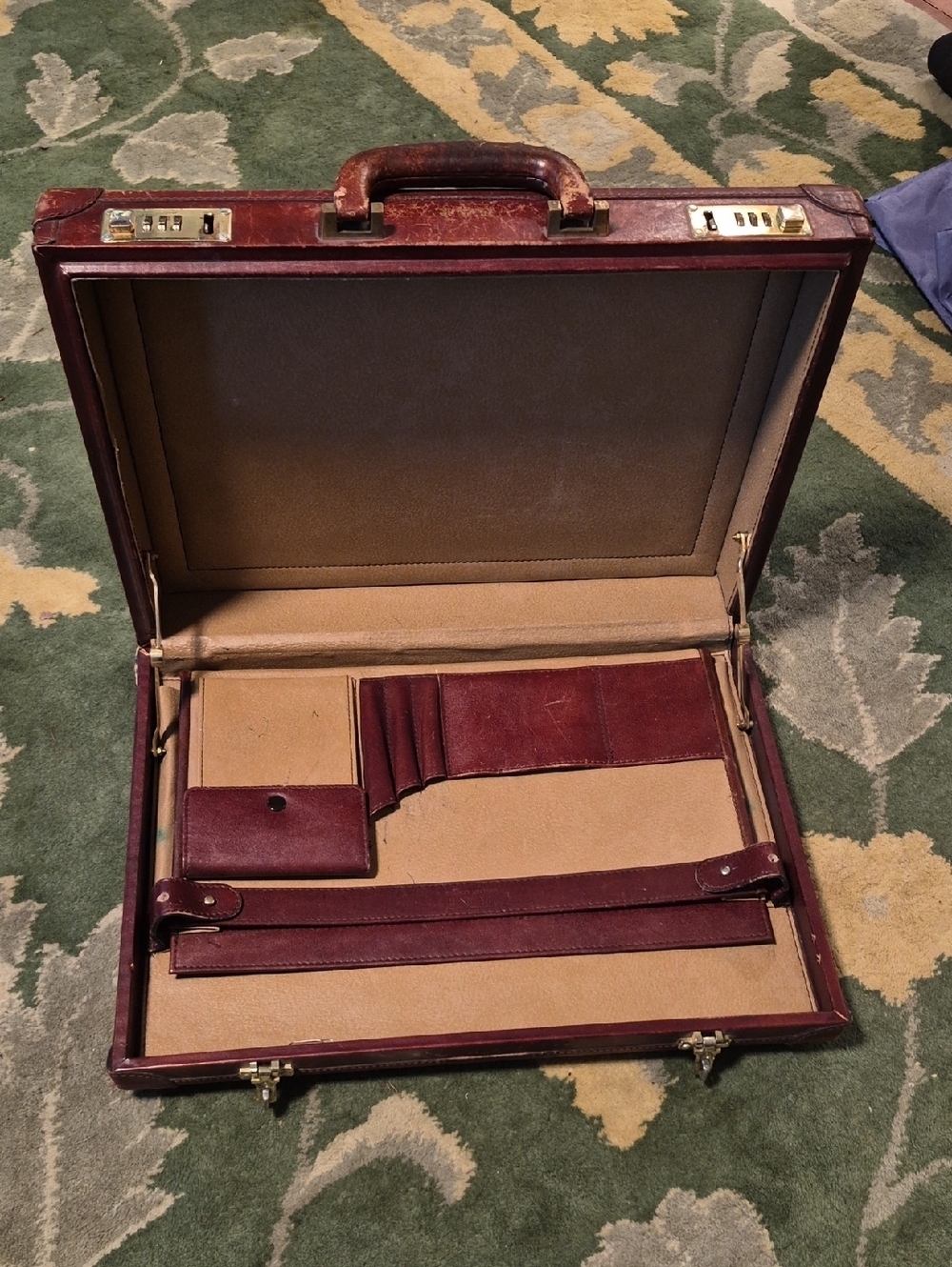 Tumi Burgundy Leather Men's Briefcase with Gold Hardware